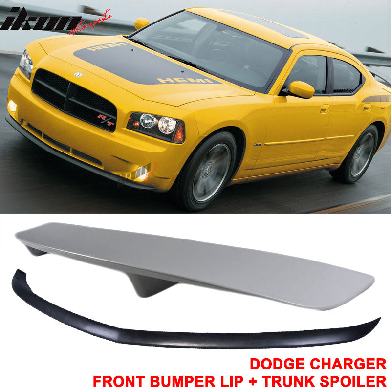 Fits 06-10 Dodge Charger Front Bumper Lip + Rear Auto Spoiler