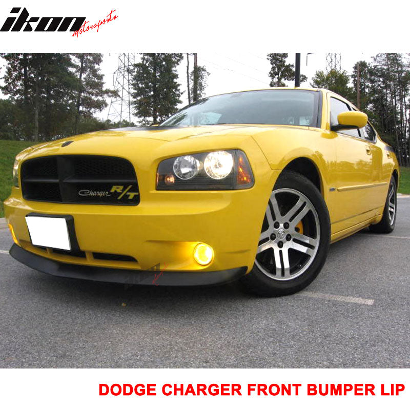 Front Bumper Lip Compatible With 2006-2010 Dodge Charger Except SRT8 Model, Factory Style Black PU by IKON MOTORSPORTS, 2007 2008 2009