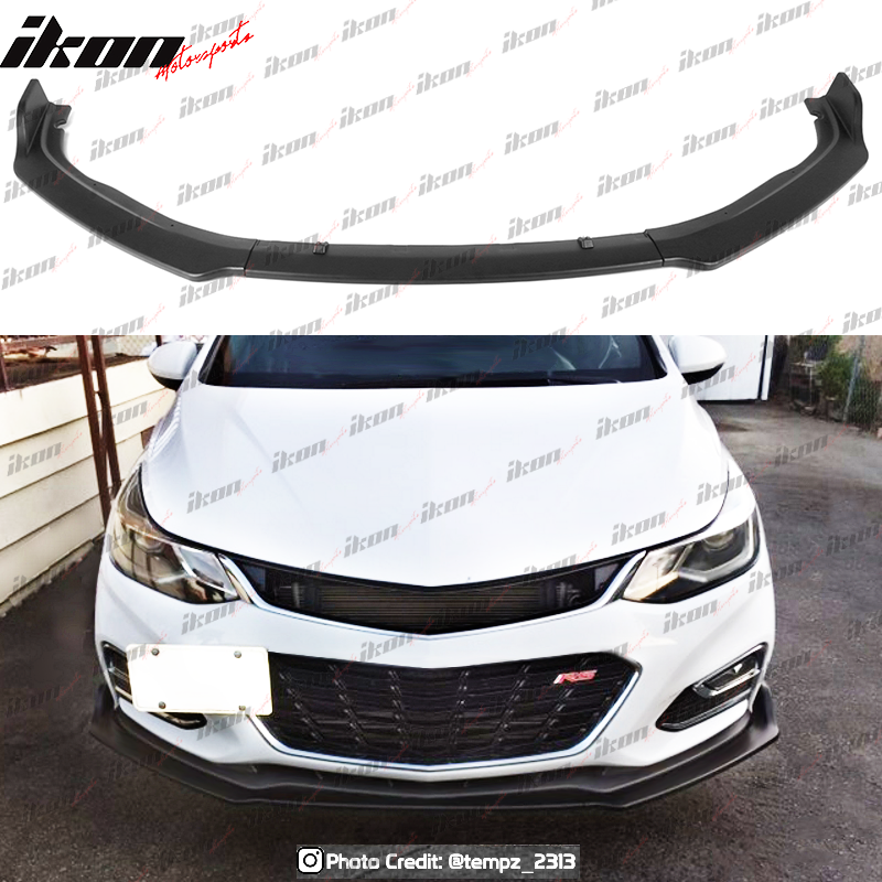 IKON MOTORSPORTS, Front Bumper Lip Compatible With 16-19 Chevy Cruze RS Sedan Only, Factory Style Unpainted Black PP 3PC Spoiler Splitters