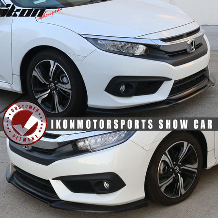 Fits 16-18 Honda Civic Coupe Sedan IKON GT Style Front Bumper Lip +  Side Caps