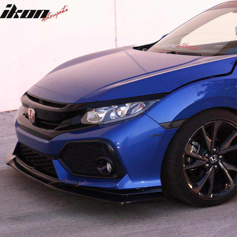 IKON MOTORSPORTS, Front Bumper Lip Compatible With 2017-2021 Honda Civic Hatchback Sport Trim, GT Style Unpainted PU Front Lip Under Chin Spoiler Add On Other Color Available