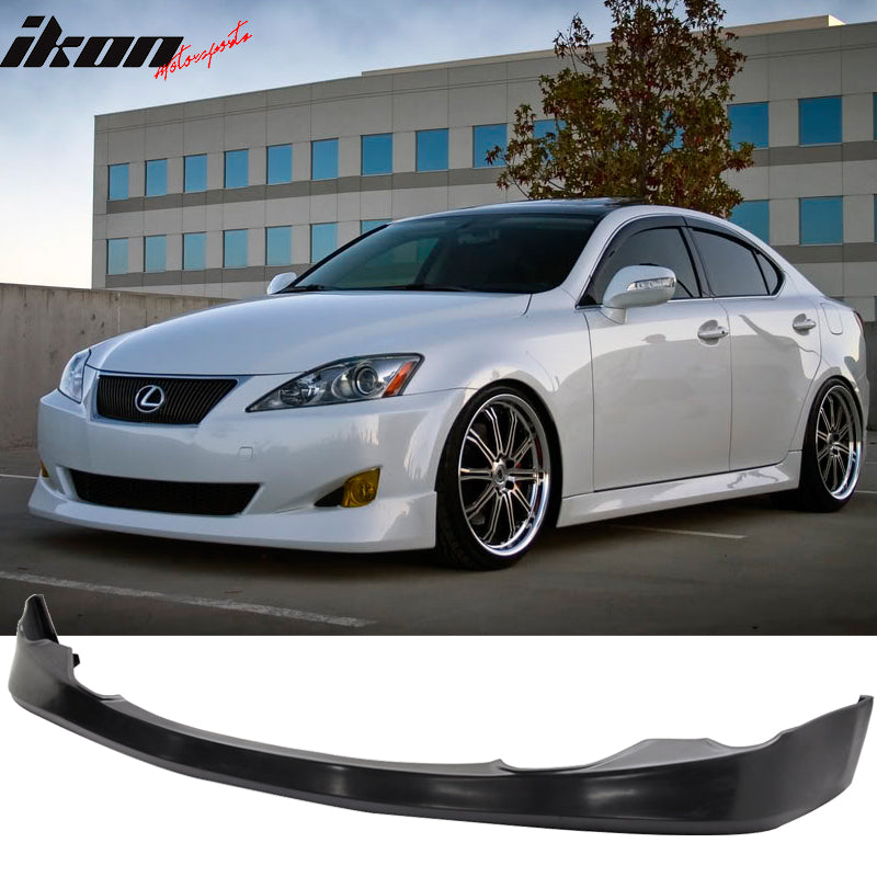 IKON MOTORSPORTS, Pre-Painted Front Bumper Lip Compatible With 2006-2008 Lexus IS250 IS350, VIP TYPE PU Front Lip Finisher Under Chin Spoiler Add On other color available, 2007