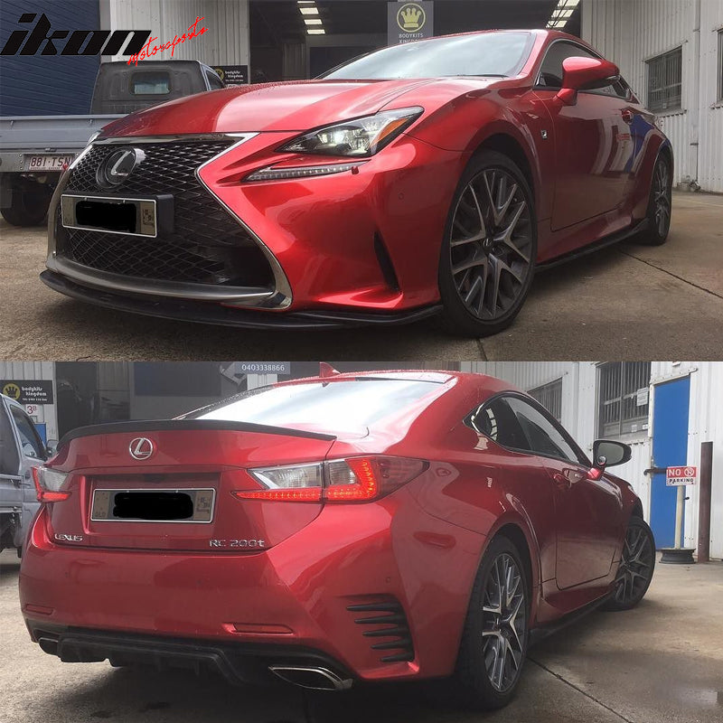 Full Lip Kit Conversion Compatible With 2015-2017 Lexus RC300 RC350 F-Sport, Silk blaze Style Black PP Front Bumper Lip Rear Diffuser Side Skirts by IKON MOTORSPORTS, 2016