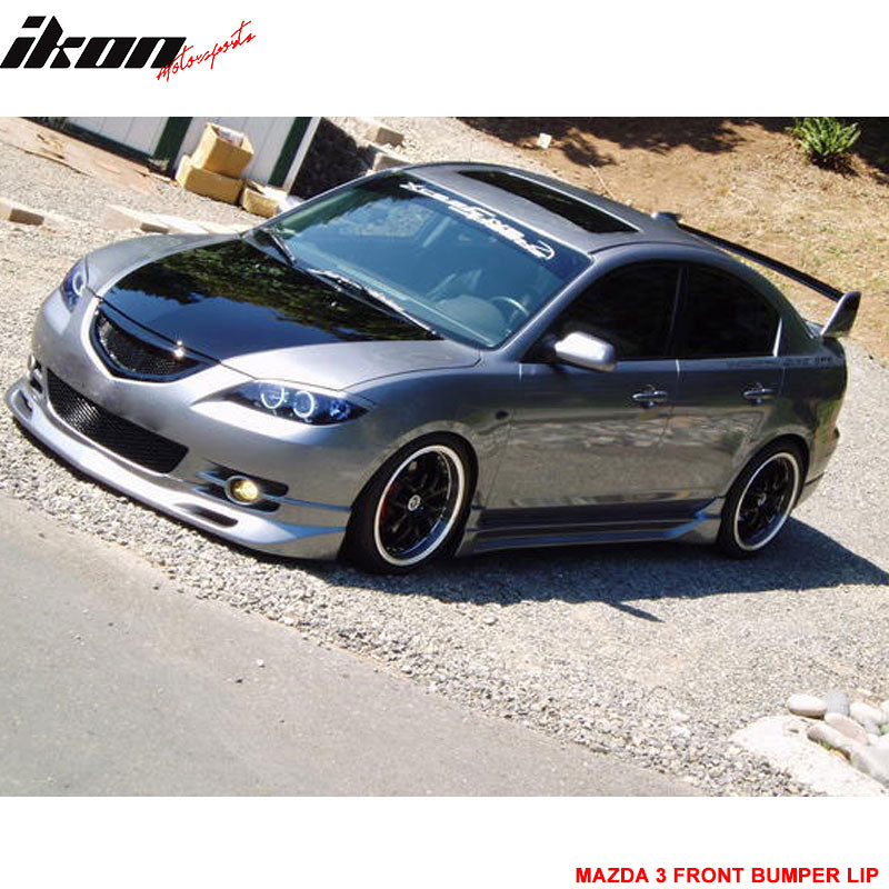 Front Bumper Lip Compatible With 2004-2006 MAZDA 3 TYPE-S 4DRS, K Style PU Black by IKON MOTORSPORTS
