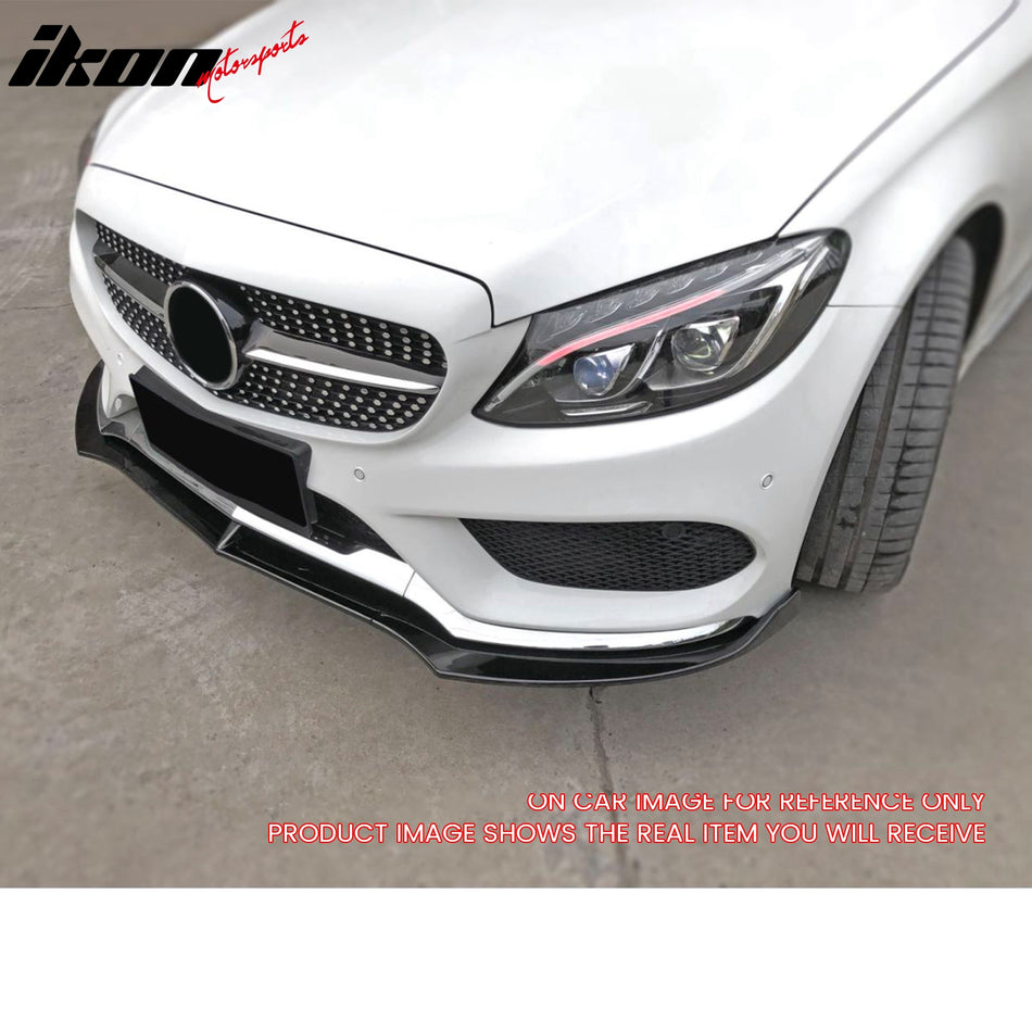 IKON MOTORSPORTS Front Bumper Lip, Compatible with 2015-2018 Mercedes-Benz W205 C-Class, DP Style PP Polypropylene Air Dam Chin Spoiler Protector Splitter 3PCS