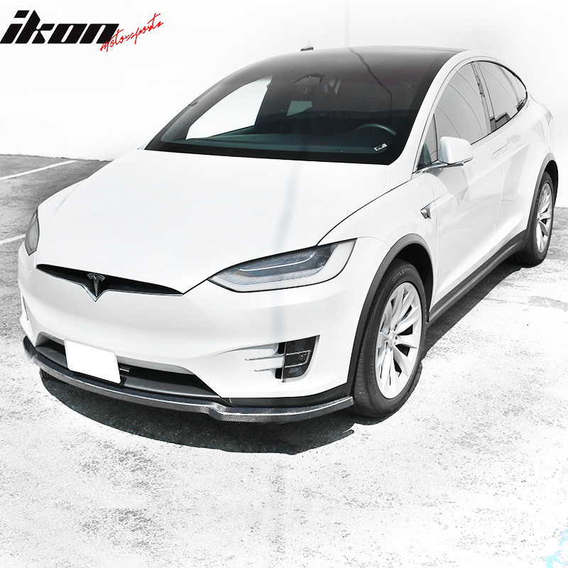 IKON MOTORSPORTS, Front Bumper Lip Compatible With 2016-2020 Tesla Model X, MX Style Front Lip Air Dam Chin S Underbody poiler Splitter Carbon Fiber CF, 2017 2018 2019