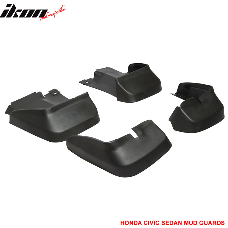 Splash Guard Compatible With 2006-2011 Honda Civic 4DR Sedan, Factory Style PU Black Bodykit by IKON MOTORSPORTS, 2007 2008 2009 2010