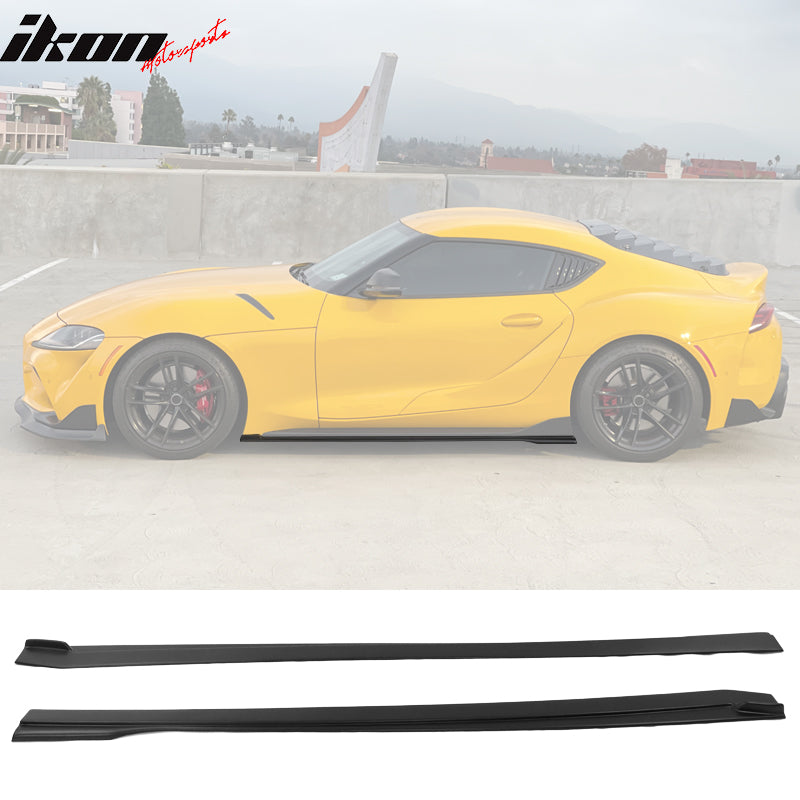 IKON MOTORSPORTS, Side Skirts Compatible With 2020-2023 Toyota GR Supra A90, 2PCS Side Skirts Extension Rocker Panel Bodykit Replacement IKON Style PP Polypropylene, 2021 2022