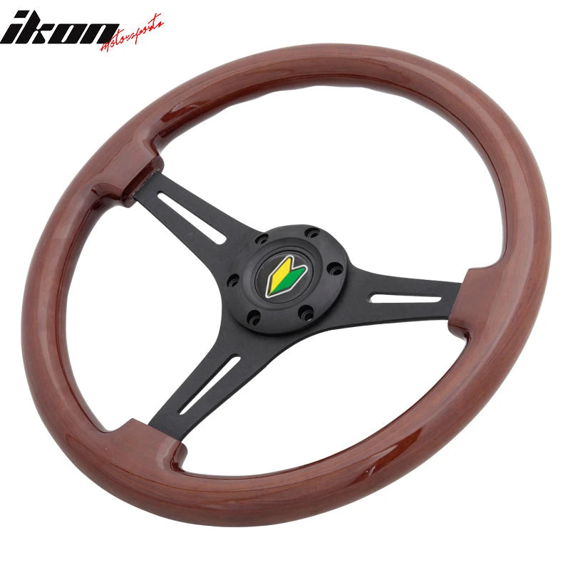 Universal Wood Grain 6-Bolt Steering Wheel 350MM & BD Logohorn Button