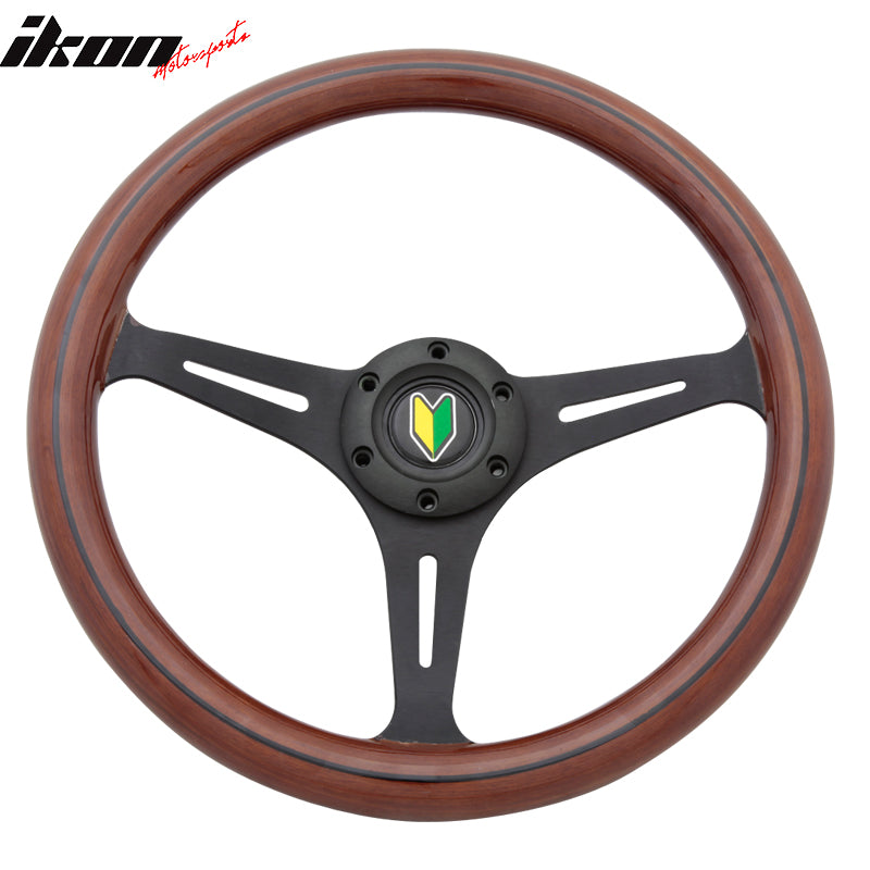 Universal Wood Grain 6-Bolt Wooden Steering Wheel 350MM BLK Trim Horn Button