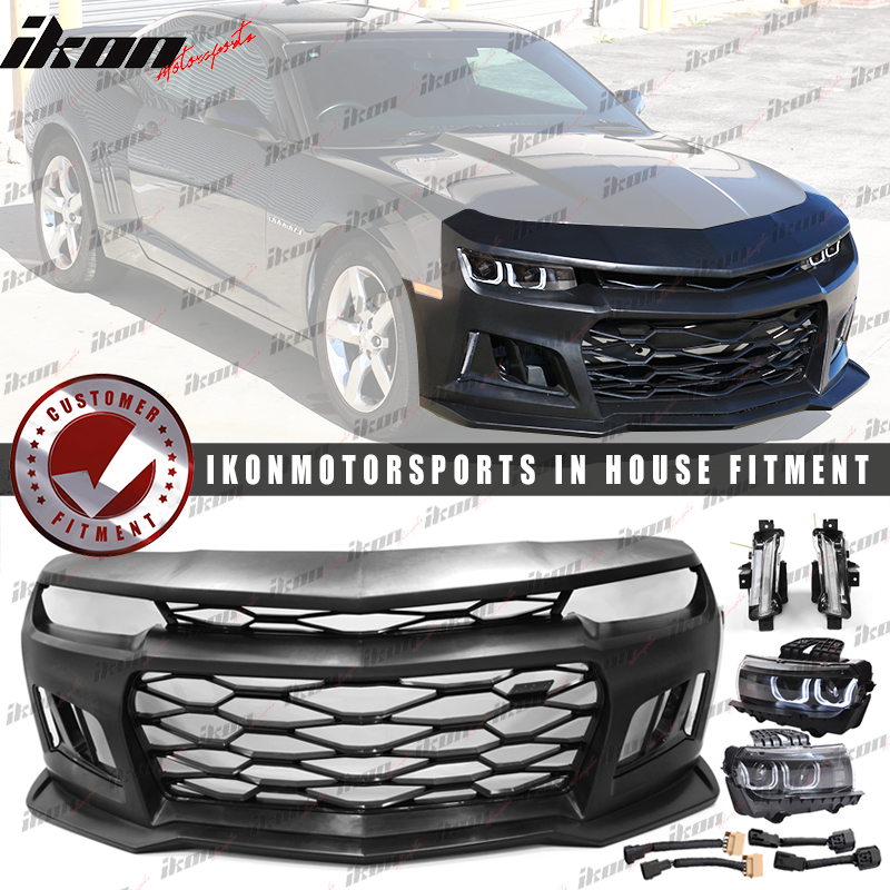 ZL1 Style Front Bumper Conversion With DRL Fog Lights For 2014-2015 Camaro - Unpainted Black