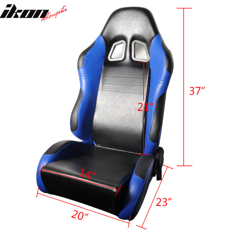 Racing Seats UNIVERSAL FITMENT, Black Blue Pvc Leather Full Reclinable Racing Seats Pair Slider Driver Passenger by IKON MOTORSPORTS