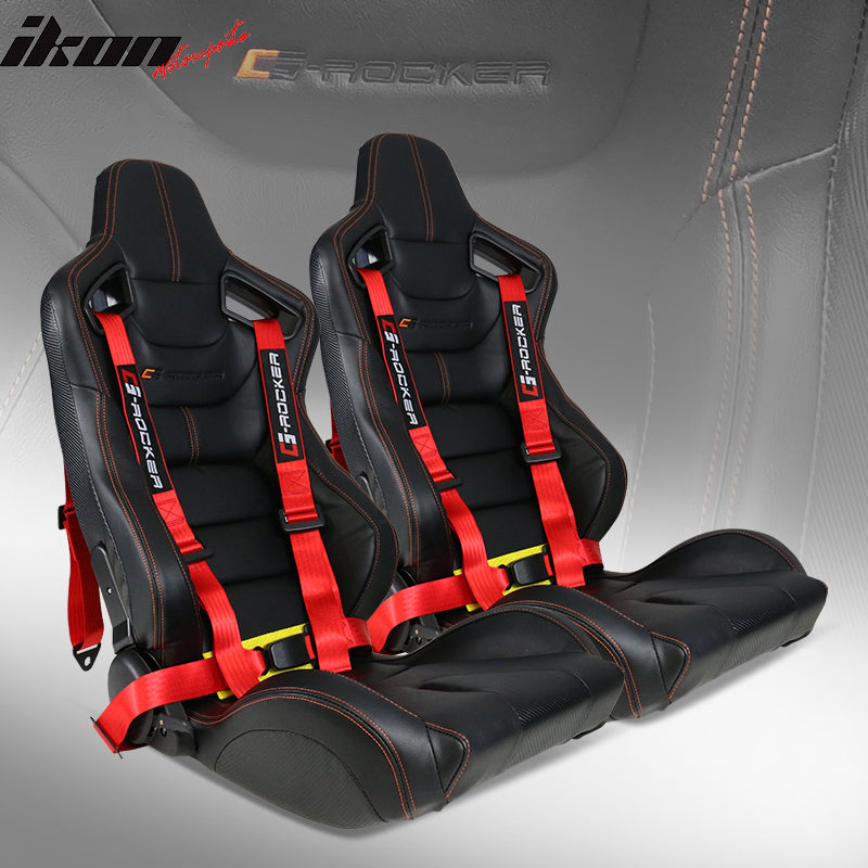 Bucket Racing Seat Adjustable Universal White PU& Carbon Leather Dual  Slider x2