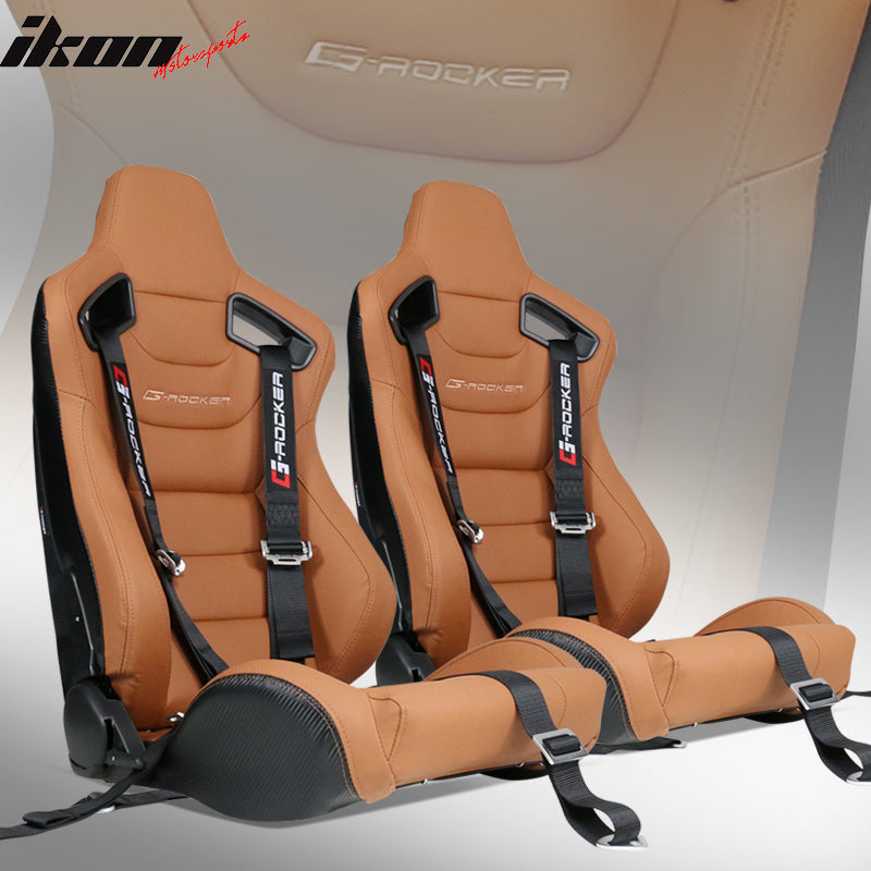Universal Reclinable Racing Seat Dual Slider + 5 Point Cam-lock Belt x2  Brown PU – Ikon Motorsports