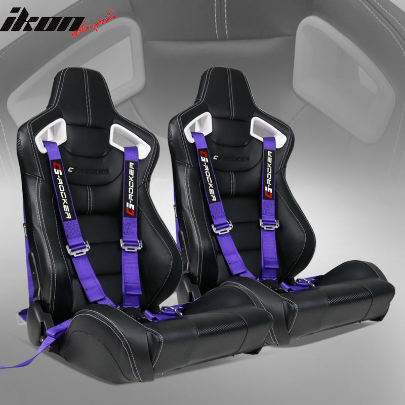 Universal White Bezel Racing Seat Dual Slider Cam-lock Belt PU Carbon