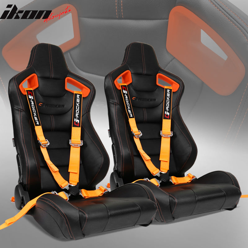 Universal Orange Bezel Racing Seat Cam-lock Belt Dual Slider PU Carbon