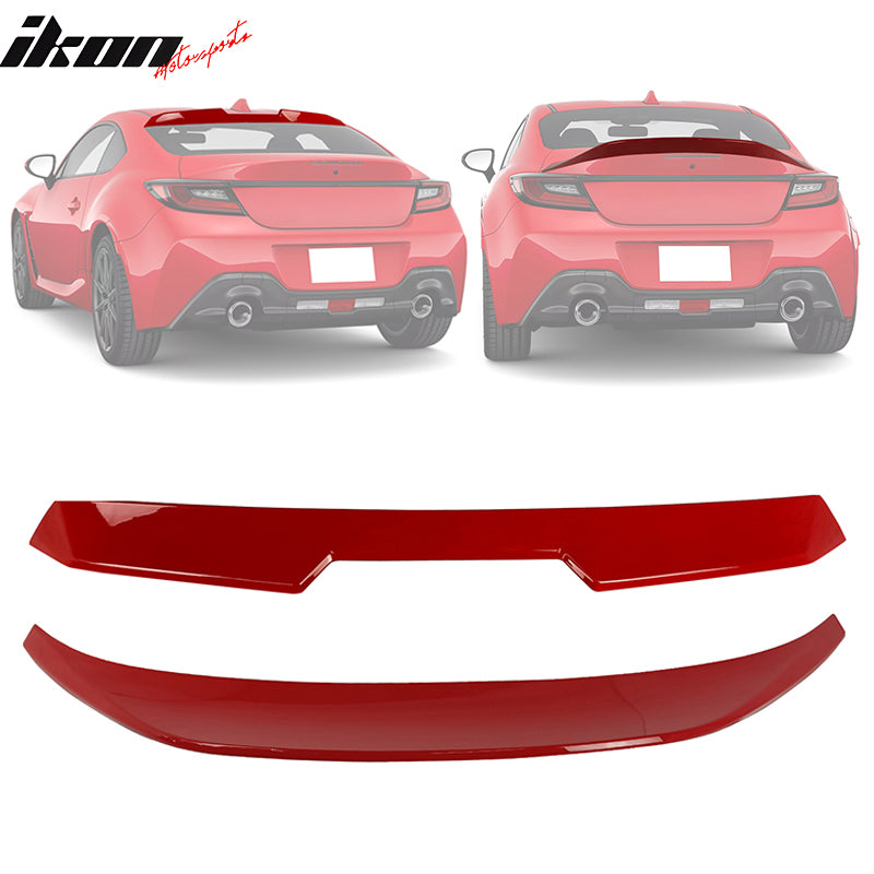 IKON MOTORSPORTS, Roof + Trunk Spoiler Compatible With 2022-2024 Subaru BRZ  Toyota GR86, Painted #DCK Ignition Red/Track Red ABS V Style Rear Window  Visor Wing + TRD Style Trunk Spoiler – Ikon Motorsports