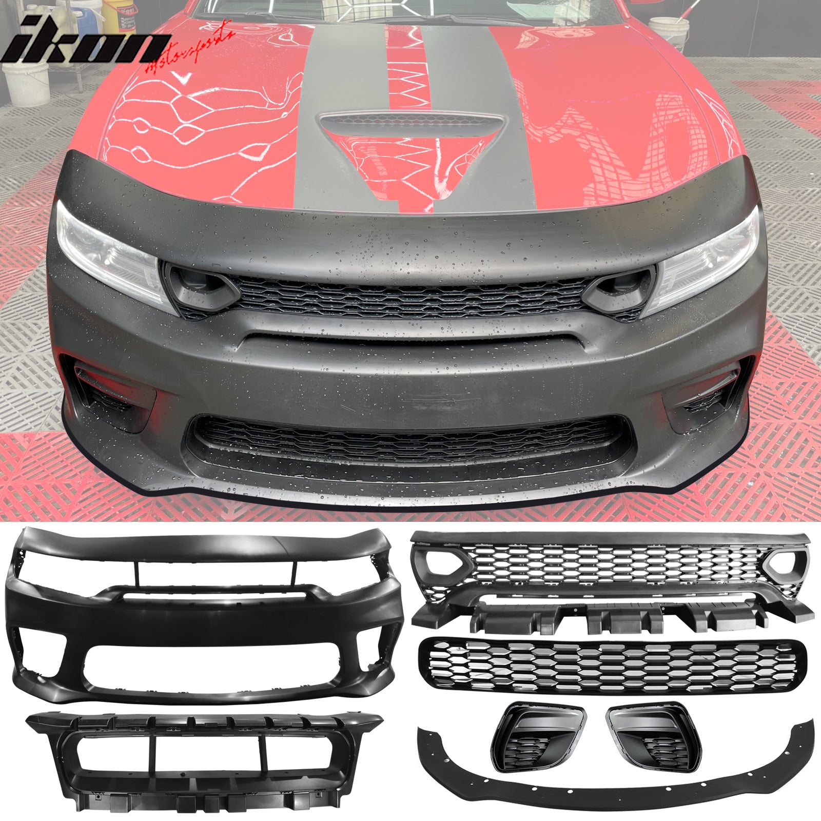 Advancetuning IKON Style Front Bumper Lip – Unpainted Black PU – Fits 2015-2023 Dodge Charger RT, SXT, GT – ADV-BLF-DC15IK-PU