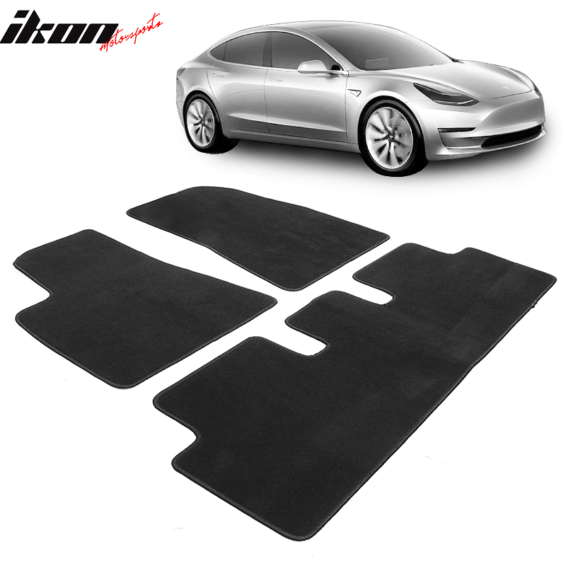 IKON MOTORSPORTS, Floor Mats Compatible With 2017-2023 Tesla Model 3, All Seasons Weather Interior Carpets Black Full Set
