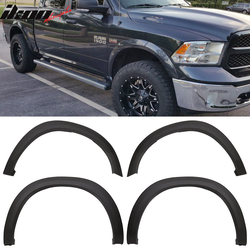 Fender Compatible With 2009-2018 Dodge Ram 1500, Factory Style Matte Black Finish PP Injection Front Wheel Cover Protector Vent Trim by IKON MOTORSPORTS, ?2010 2011 2012 2013 2016 – Motorsports