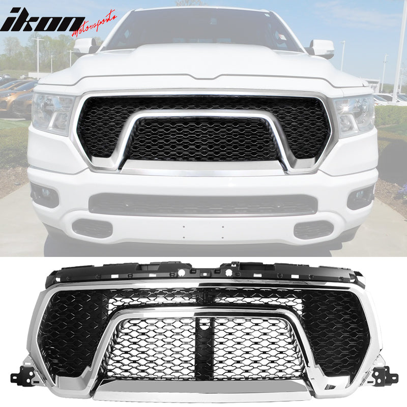 Fits 19-23 Dodge Ram 1500 Rebel Style Front Hood Grille Replacement - Unpainted
