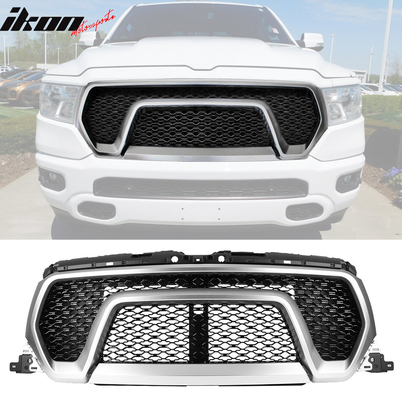 Fits 19-23 Dodge Ram 1500 Rebel Style Front Hood Grille Replacement - Unpainted