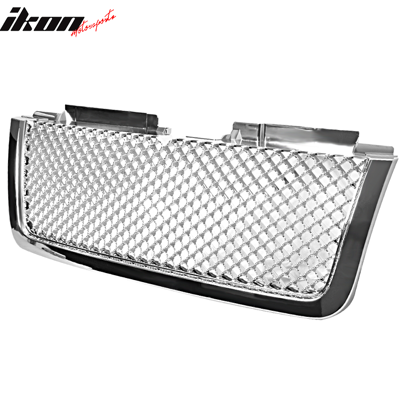 IKON MOTORSPORTS, Front Grille Compatible With 2006-2009 Chevy Trailblazer LT, Front Bumper Hood Mesh Grill Grille Bodykit Replacement ABS B Style Chrome, 2007 2008
