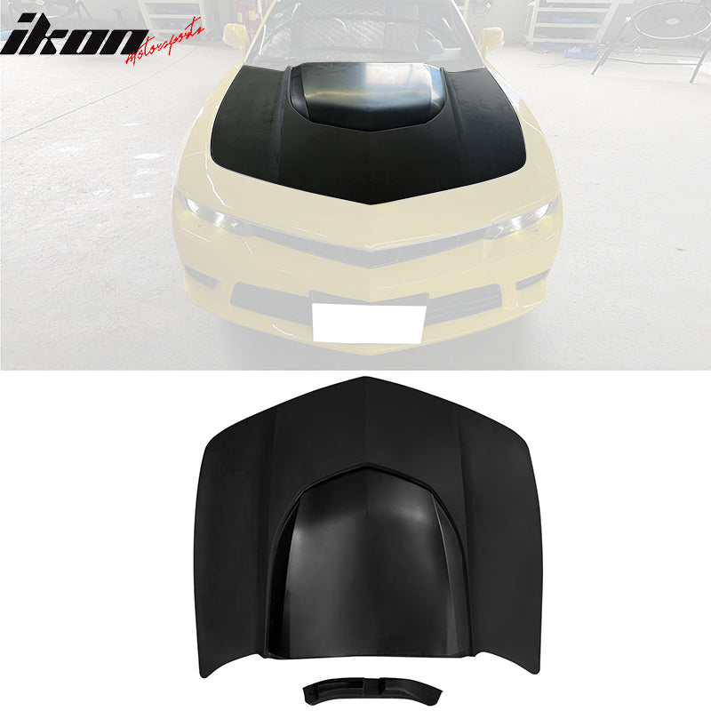 IKON MOTORSPORTS, Front Bumper Cover + Hood Guard Compatible With 2014-2015 Chevy Camaro, 1LE Style Black PP Front Bumper Conversion Kit + Aluminum Hood Cover