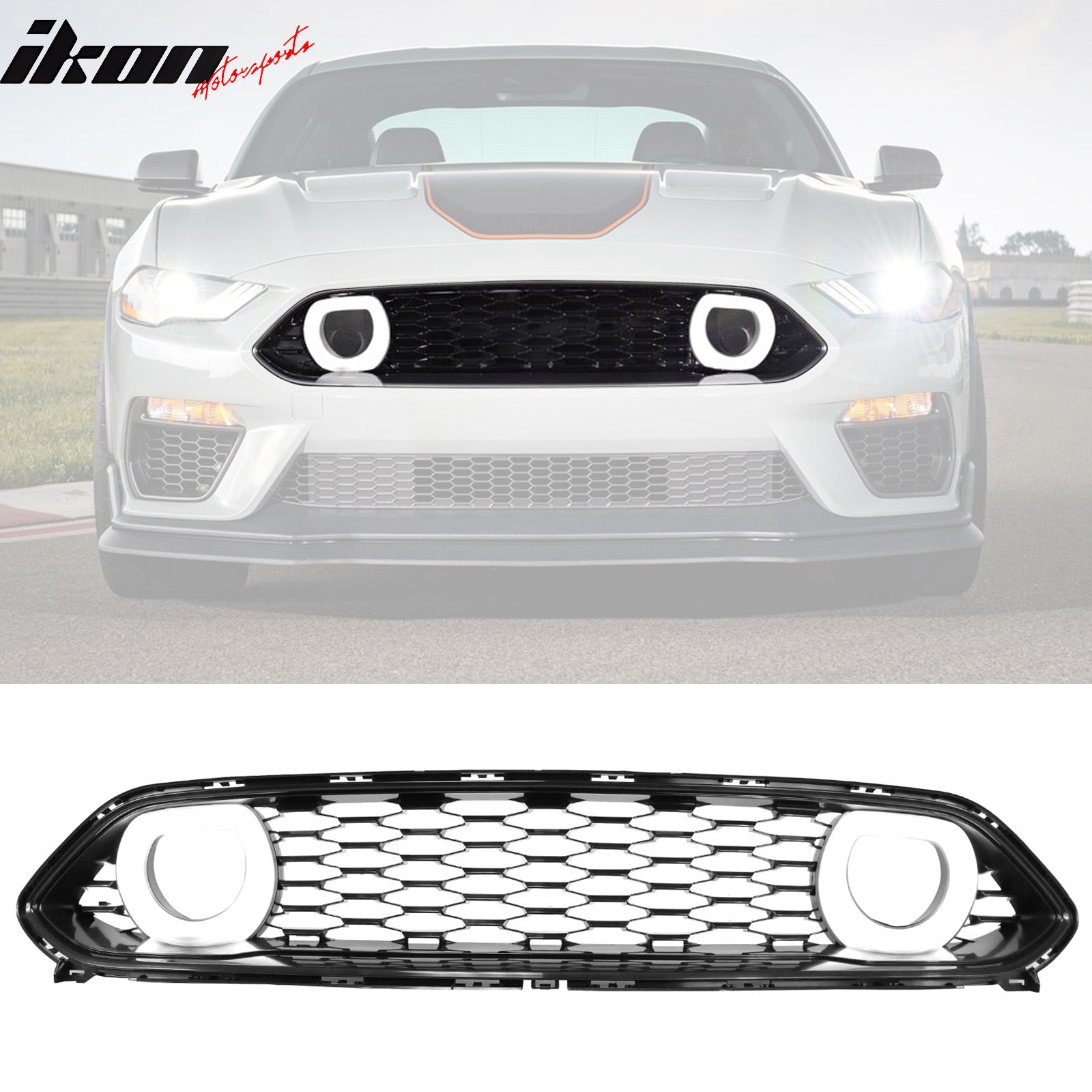 IKON MOTORSPORTS, Front Upper Grille W/ Lamp Compatible With 2021