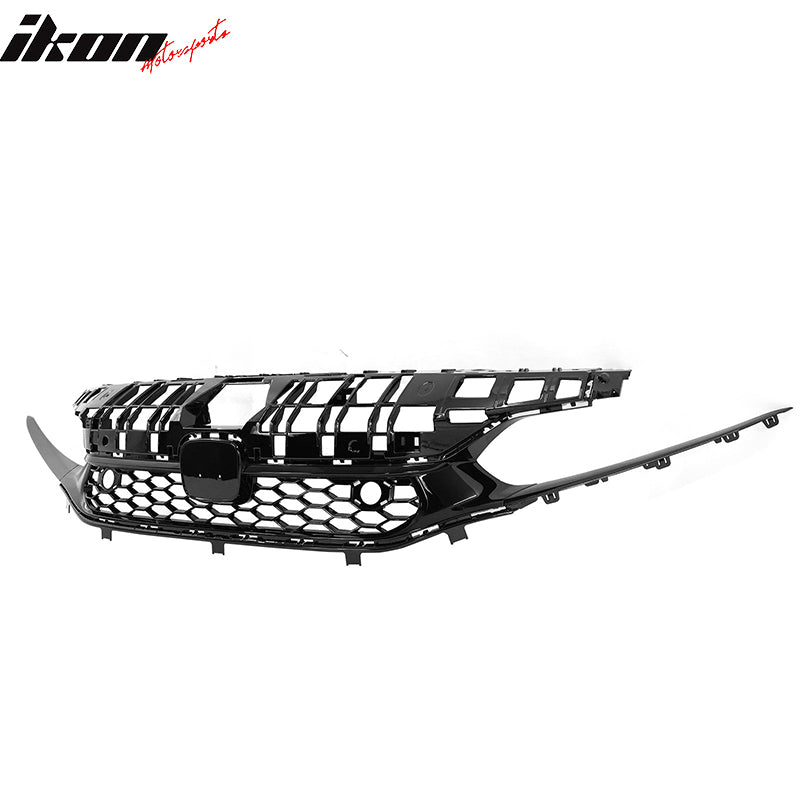 IKON MOTORSPORTS, Front Upper Grille Compatible With 2022-2024 Honda Civic Sedan 4-Door, Type R Style Gloss Black ABS Honeycomb Front Bumper Mesh Grill Kit