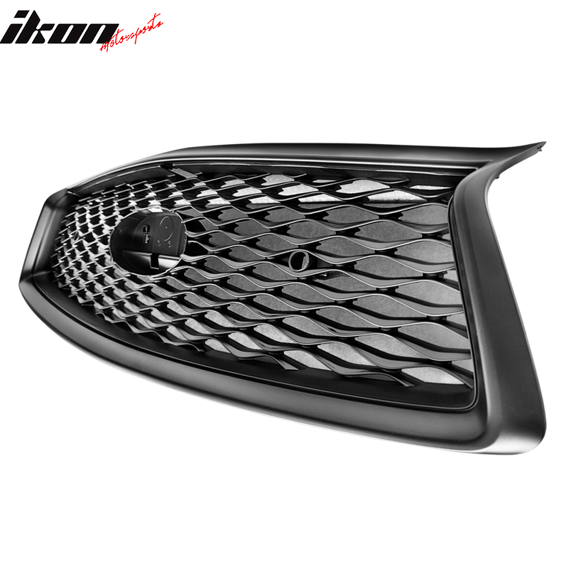 IKON MOTORSPORTS, Front Grille Compatible With 2018-2023 Infiniti Q50, ER Style Matte Black Front Bumper Mesh Hood Upper Grill Guard ABS Plastic, 2019