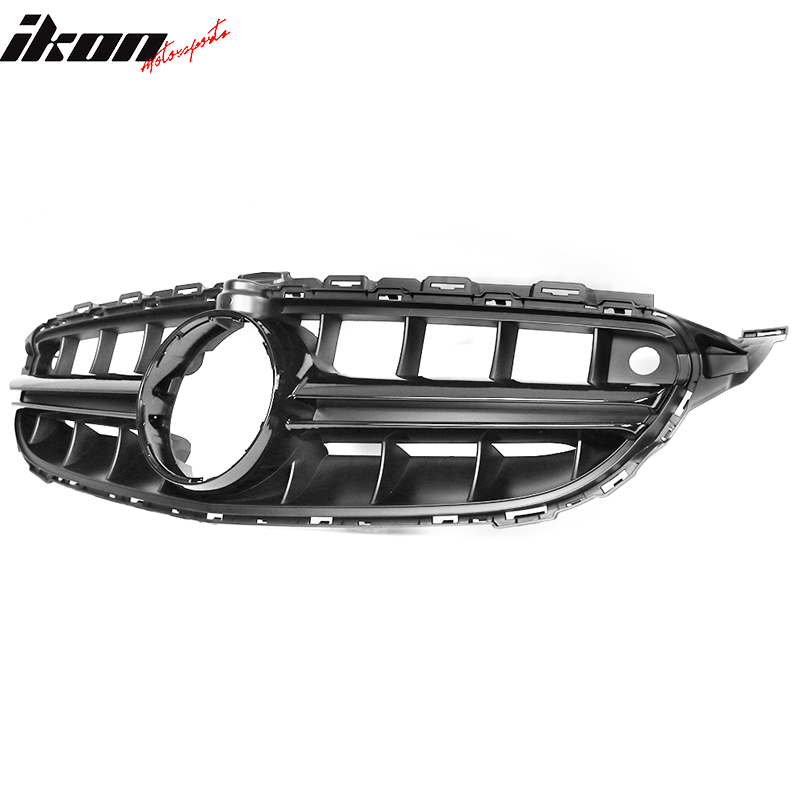 IKON MOTORSPORTS, Front Grille W/ Camera Hole Compatible With 2015-2018 Mercedes-Benz C Class W205, Vertical AMG Style Black Sport E63S Grille Guard Front Bumper Mesh Hood, 2016 2017