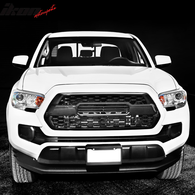 IKON MOTORSPORTS Grille Compatible with 2016-2023 Toyota Tacoma, Front Hood Bumper Mesh Insert Carbon Print, 2017 2018 2019 2020 2021 2022