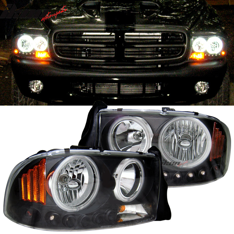 Fits 98-04 Dodge Durango Dakota CCFL Halo Headlights Black