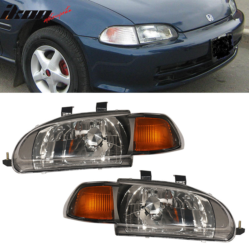Fits 92-95 Honda Civic 4Dr Sedan Amber JDM Style Pair Glass Lens