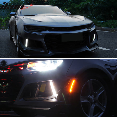 Fog Lights Compatible With 2016-2023 Chevy Camaro, ZL1 DRL Daytime Running Light Fog Lamps Clear No Turn Signal Function 2Pc ABS PC by IKON MOTORSPORTS, 2017