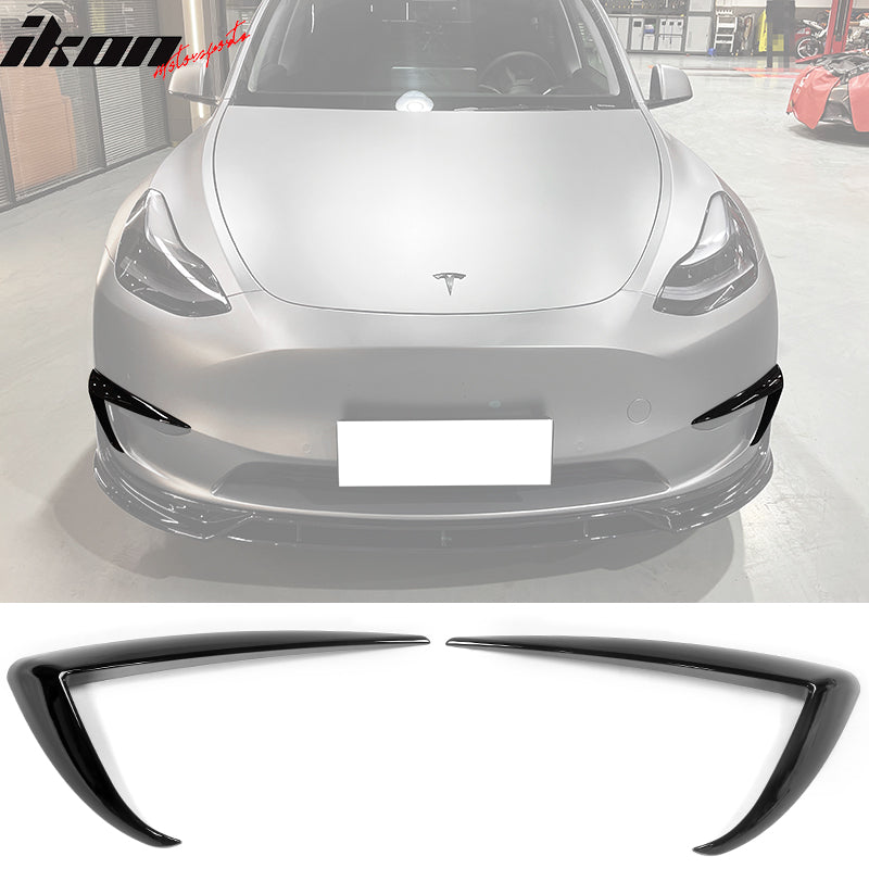 IKON MOTORSPORTS, Fog Light Trims Compatible With 2020-2023 Tesla Model Y, IKON Style ABS Plastic Driver Passenger Side Fog Lamp Decoration Accessories Eyebrows Cover 2PC, 2021