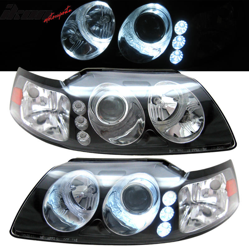 thumbnail image 2 of Spec-D Tuning Projector Headlights + Sequential LED Tail Lamps – Jet Black – Fits 1999-2004 Mustang – Pair 2 of 4
