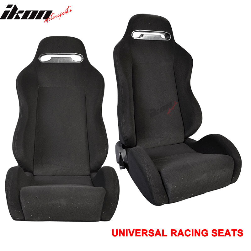 Racing Seats Compatible With Most Vehicles, Universal Rco Style Cloth All Black Racing Seats Pair by IKON MOTORSPORTS