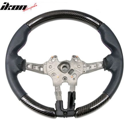 IKON MOTORSPORTS Steering Wheel Compatible With 2015-2021 BMW F80 F82 M w/ Breathable Anti-Slip Cover Matte CF + Perforated Leather + M Stitching