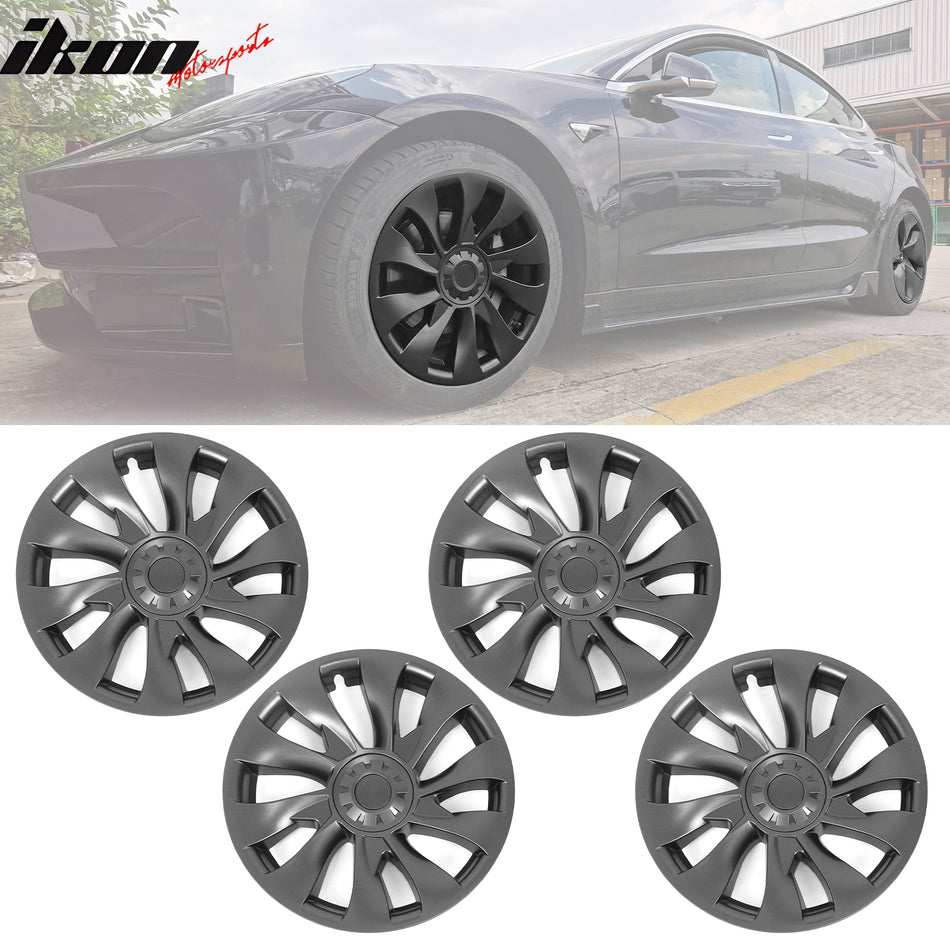 IKON MOTORSPORTS, Wheel Hubcaps Rim Cover Compatible With 2017-2023 Tesla Model 3, ABS Plastic 18 Inch Hub Caps Hubcap 4PCS