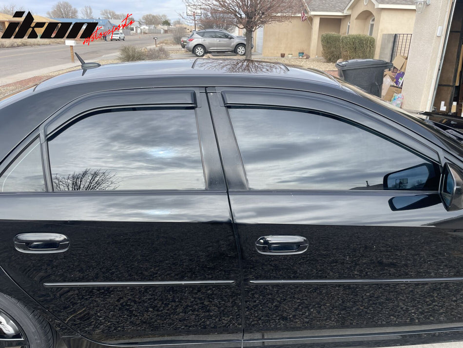 Window Visor Compatible With 2003-2007 Cadillac CTS, Slim Style Acrylic Black Sun Rain Guards Cover By IKON MOTORSPORTS, 2004 2005 2006