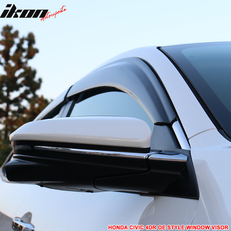 IKON MOTORSPORTS, Window Visor Compatible With 2016-2021 Honda Civic Sedan Vent Sun Shade Rain Guards Side Window Deflectors