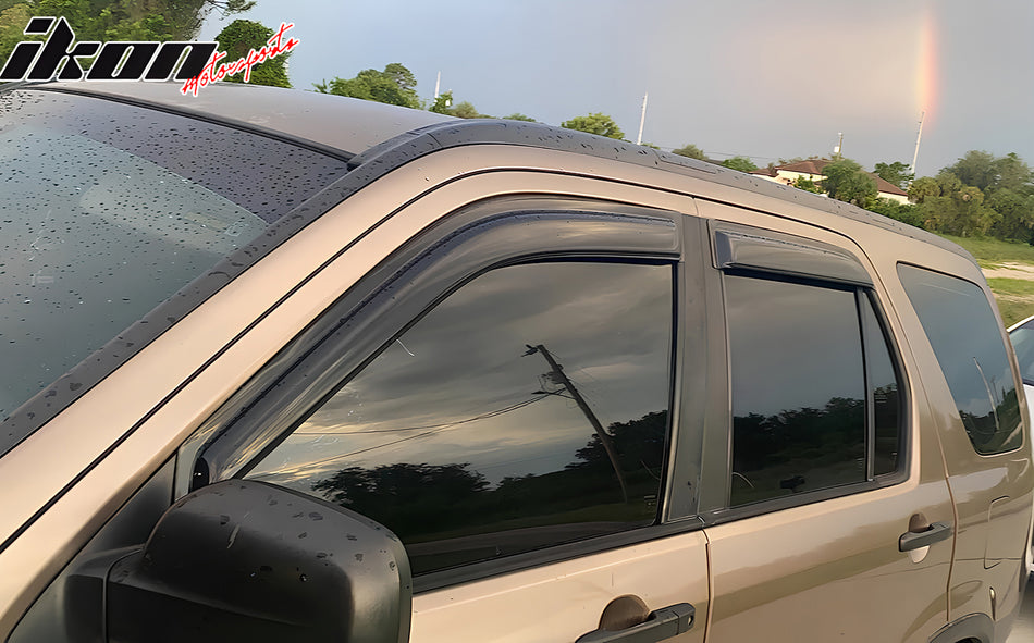Window Visor Compatible With 2002-2006 Honda CRV SUV, Slim Style Acrylic Smoke Tinted Sun Rain Shade Guard Wind Vent Air Deflector by IKON MOTORSPORTS, 2003 2004 2005