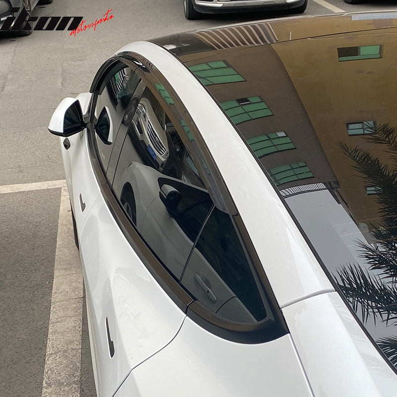 Fits 17-24 Tesla Model 3 Smoke Acrylic Window Visors Sun Rain Deflectors 4PCS