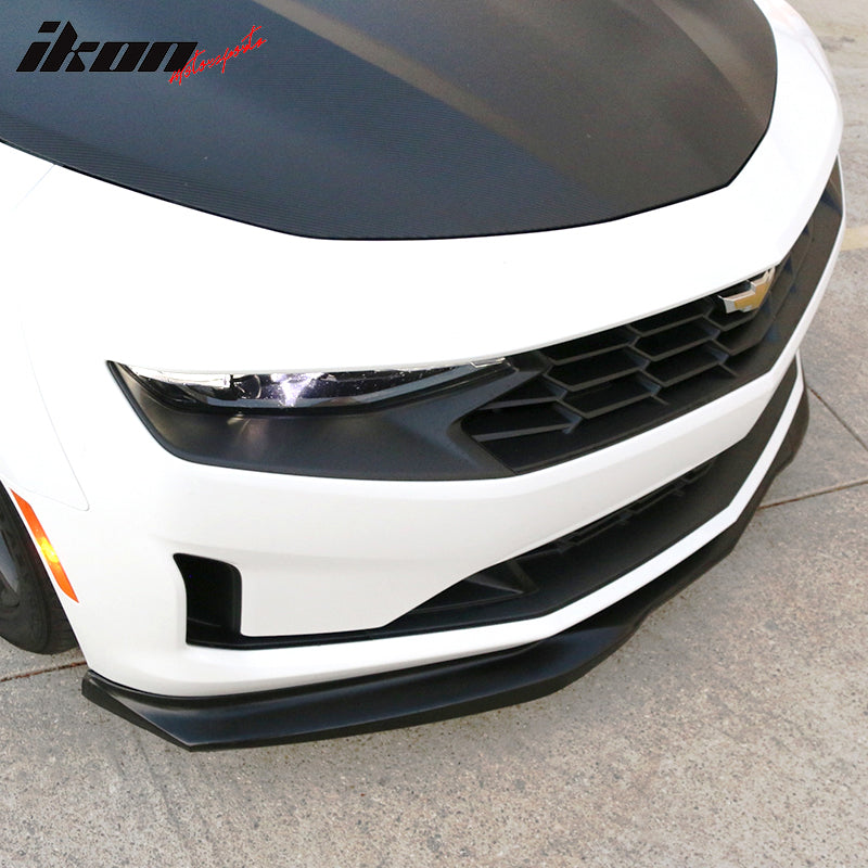 Front Bumper Lip Compatible With 2016-2018 Chevrolet Camaro SS Model Only, AC Style Black PU Air Dam Chin Spoiler by IKON MOTORSPORTS