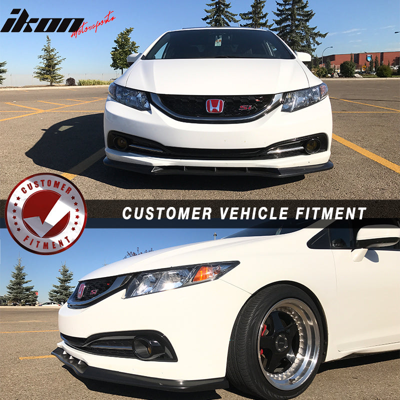 Front Bumper Lip Compatible With 2013-2015 Honda Civic, IKON V3 Style PU Unpainted Black Under Splitters Spoiler Chin Lip Protector by IKON MOTORSPORTS, 2014