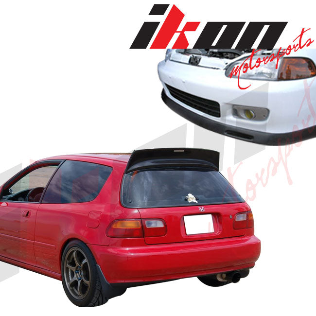 Compatible With 1992-1995 Civic 3Door BYS PU Front Bumper Lip Spoiler + ABS Roof Spoiler Wing