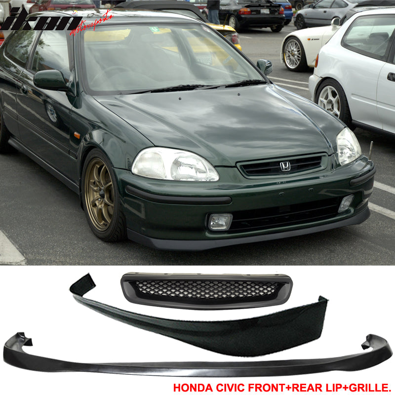 Fits Honda Civic 96-98 SIR Front Rear Bumper Lip + T-R Front Grille