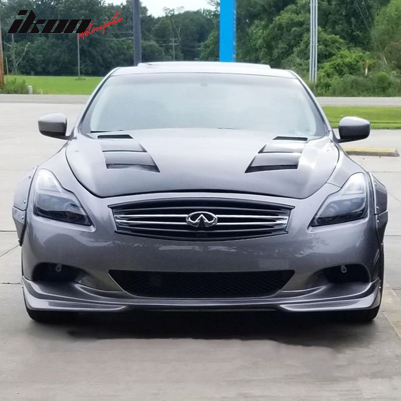 Front Bumper Lip Compatible With 2008-2014 Infiniti G37 Coupe & Q60, J Style Black PU Poly Urethane Front Lip Splitter Finisher Under Chin Spoiler Add On by IKON MOTORSPORTS, 2009 2010 2011 2012 2013